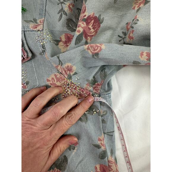 Women's Custom Bling embelished and floral denim oversized jacket XL - Picture 13 of 15